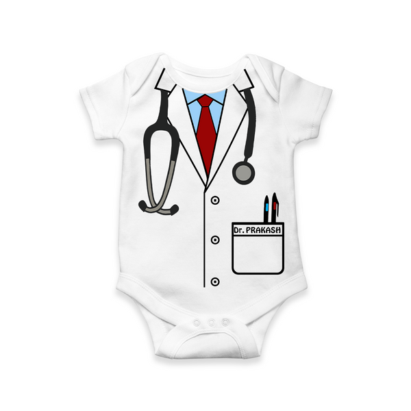 BabyÕs First Doctor Romper | Personalized Romper for Little Healers - WHITE - New Born (Chest 14")