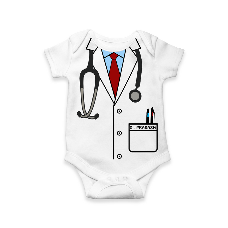 BabyÕs First Doctor Romper | Personalized Romper for Little Healers - WHITE - New Born (Chest 14")
