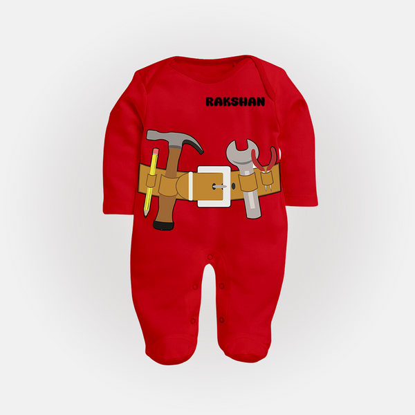Mini Plumber Sleep Suit | Custom Sleep Suit for Your Little Helper - RED - New Born (Chest 7.5")