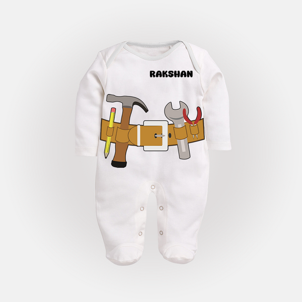 Mini Plumber Sleep Suit | Custom Sleep Suit for Your Little Helper - WHITE - New Born (Chest 7.5")