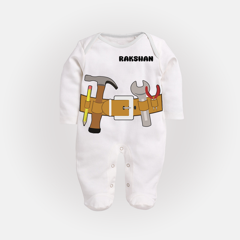 Mini Plumber Sleep Suit | Custom Sleep Suit for Your Little Helper - WHITE - New Born (Chest 7.5")