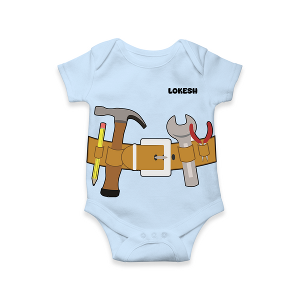 Little Builder Romper | Personalized Baby Romper with Tool Set Design - BABY BLUE - New Born (Chest 14")