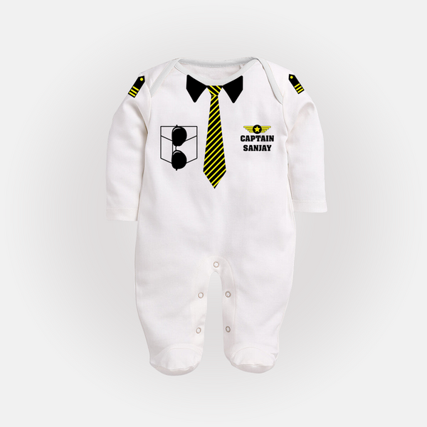 Little Captain Sleep Suit |  Sleep Suit for Your Future Leader - WHITE - New Born (Chest 7.5")