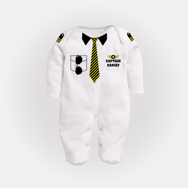 Little Captain Sleep Suit |  Sleep Suit for Your Future Leader - WHITE - New Born (Chest 7.5")