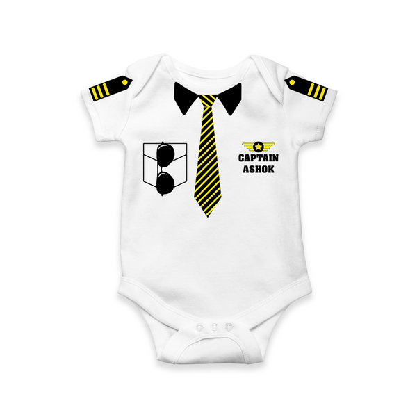 Mini Captain Romper | Custom Pilot Romper for Little Aviators - WHITE - New Born (Chest 14")