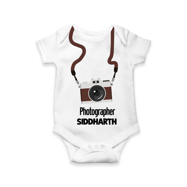Future Photographer Romper | Personalized Camera Design Baby Romper - WHITE - New Born (Chest 14")