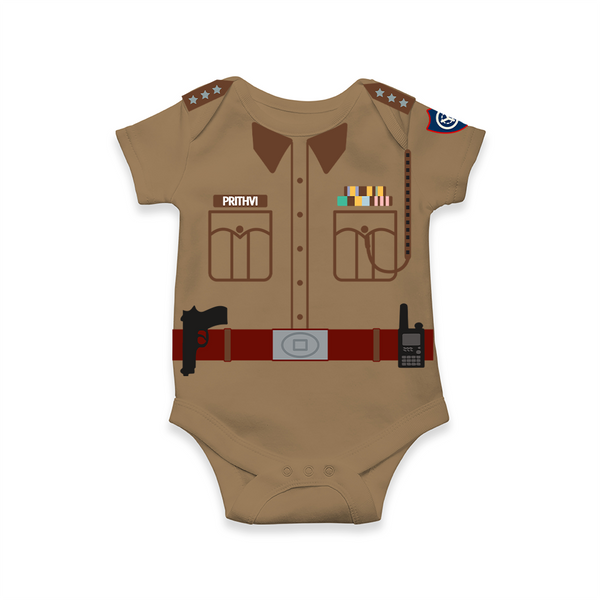 Police Officer in Training Romper | Custom Name Baby Romper - KAKI - New Born (Chest 14")