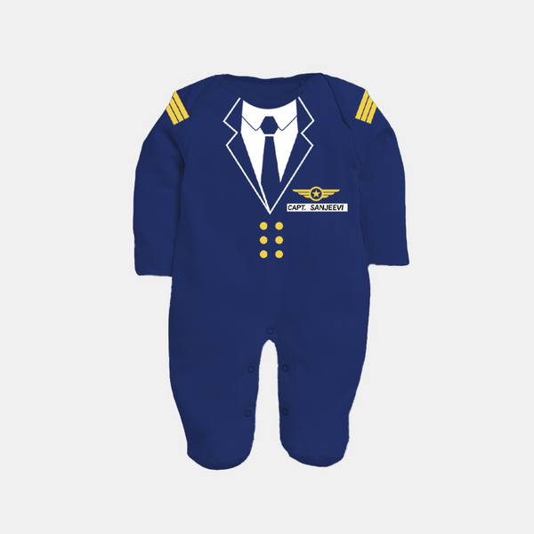 Little Captain Sleep Suit | Custom Sleep Suit for Your Future Leader - NAVY BLUE - New Born (Chest 7.5")