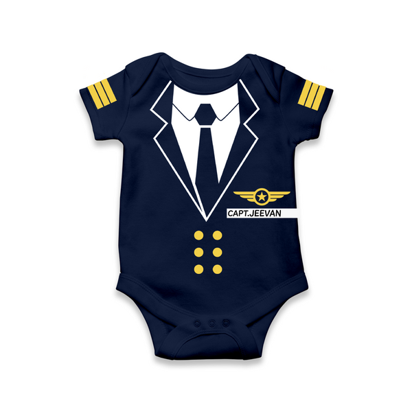 Mini Air Force Captain Romper | Personalized Pilot Outfit for Babies - NAVY BLUE - New Born (Chest 14")