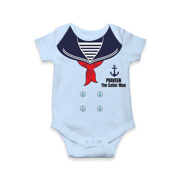Little Sailor Romper | Personalized Baby Romper for Ocean Lovers - BABY BLUE - New Born (Chest 14")