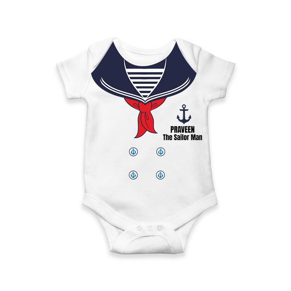 Little Sailor Romper | Personalized Baby Romper for Ocean Lovers - WHITE - New Born (Chest 14")