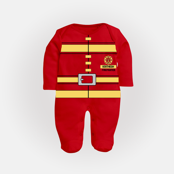 Little Firefighter Sleep Suit | Custom Sleep Suit for Your Future Hero - RED - New Born (Chest 7.5")