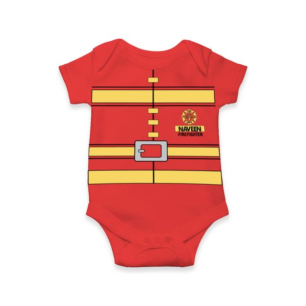 Future Firefighter Romper | Custom Name Baby Romper for Future Heroes - RED - New Born (Chest 14")
