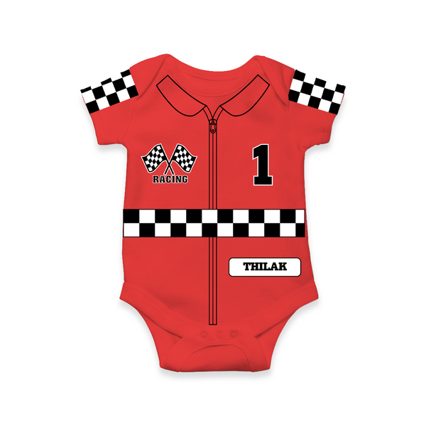 Future Racer Romper | Personalized Racing Car Romper for Kids - RED - New Born (Chest 14")