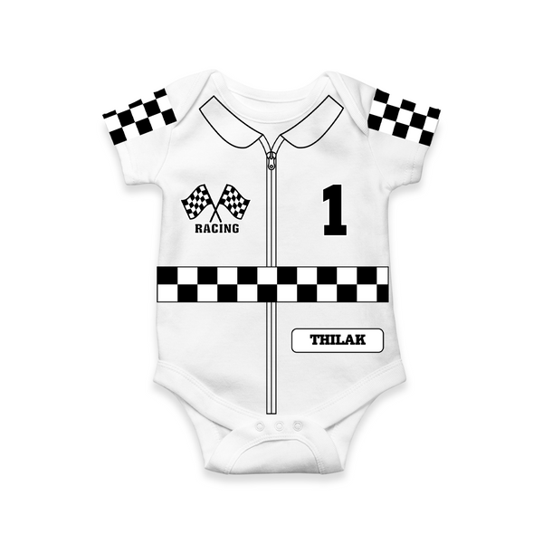 Future Racer Romper | Personalized Racing Car Romper for Kids - WHITE - New Born (Chest 14")