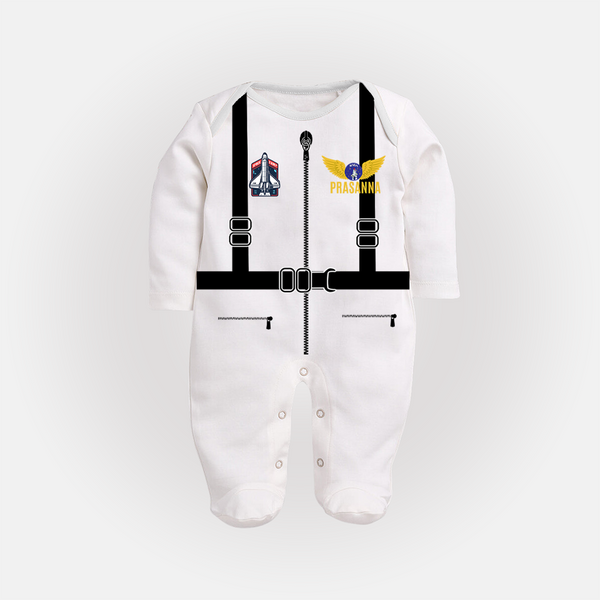 Little Astronaut Sleep Suit | Custom Sleep Suit for Your Future Space Explorer - WHITE - New Born (Chest 7.5")