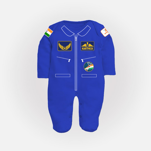 Personalized Future IAF Pilot Sleep Suit | Custom Sleep Suit for Your Little Aviator - COBALT BLUE - New Born (Chest 7.5")