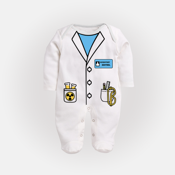 Little Scientist Sleep Suit | Custom Sleep Suit for Your Future Innovator - WHITE - New Born (Chest 7.5")