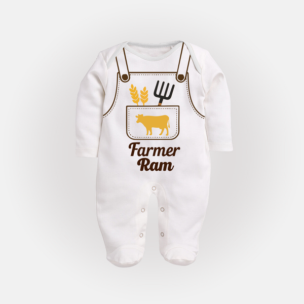 Little Farmer Sleep Suit | Custom Sleep Suit for Your Little Grower - WHITE - New Born (Chest 7.5")