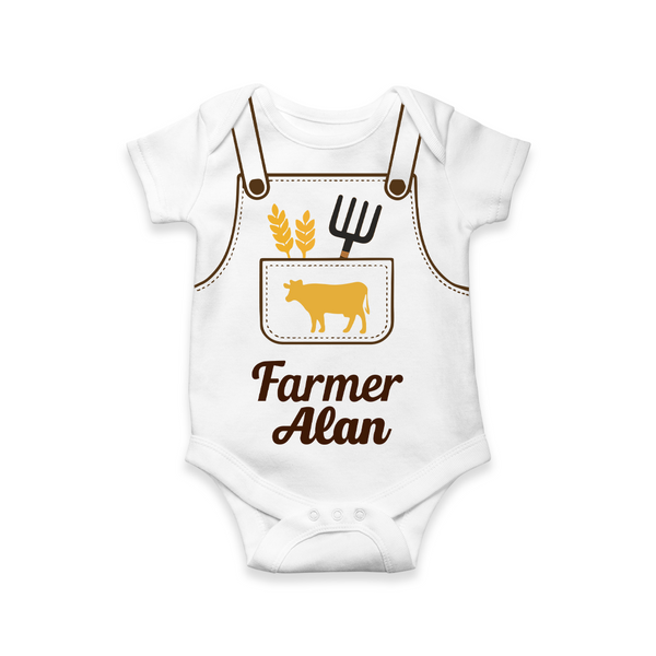 Mini Farmer Romper | Personalized Baby Romper with Cute Farmer Design - WHITE - New Born (Chest 14")