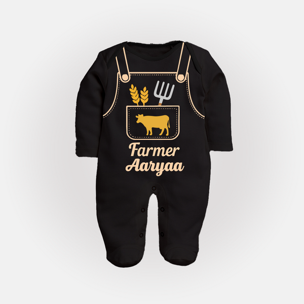 Little Farmer Sleep Suit | Custom Sleep Suit for Your Little Grower - BLACK - New Born (Chest 7.5")