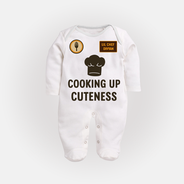 Custom Cooking Up Cuteness Sleep Suit | Personalized Sleep Suit for Your Little Chef - WHITE - New Born (Chest 7.5")