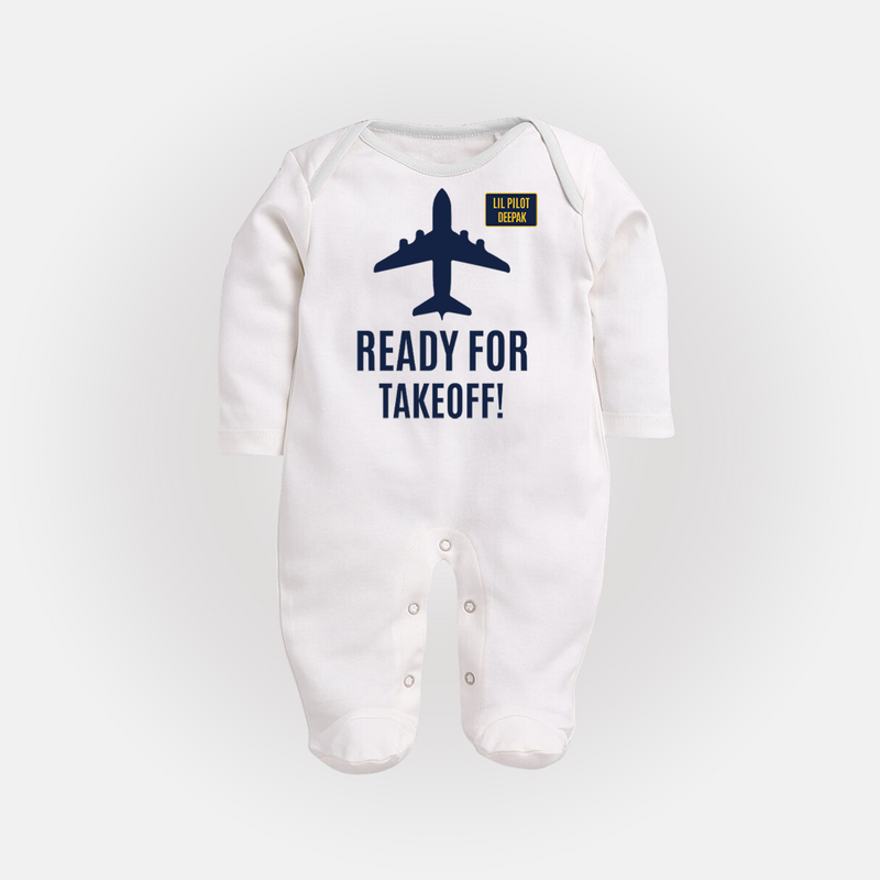 Personalized Ready for Takeoff Sleep Suit | Custom Sleep Suit for Your Little Aviator - WHITE - New Born (Chest 7.5")