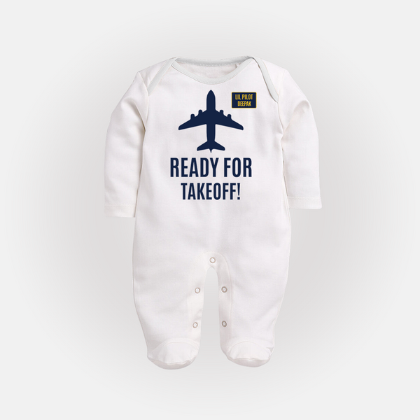 Personalized Ready for Takeoff Sleep Suit | Custom Sleep Suit for Your Little Aviator - WHITE - New Born (Chest 7.5")