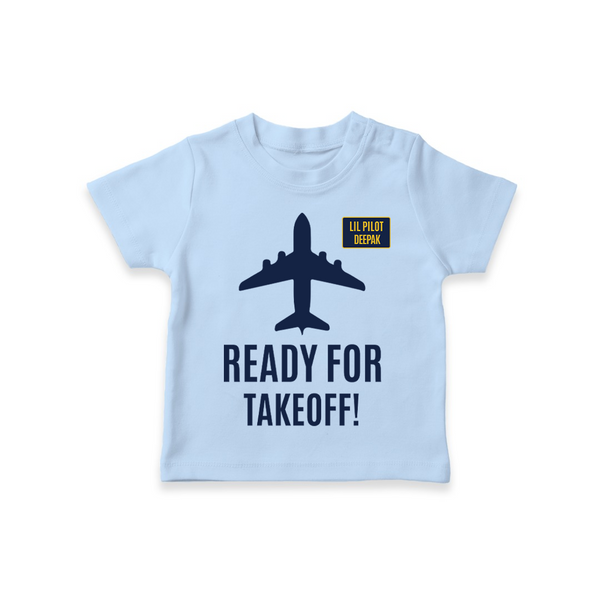 Personalized Ready for Takeoff T-shirt | Custom T-shirt for Your Little Aviator - BABY BLUE - 0-5 Months Old (Chest 17")