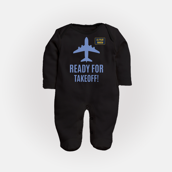 Personalized Ready for Takeoff Sleep Suit | Custom Sleep Suit for Your Little Aviator - BLACK - New Born (Chest 7.5")