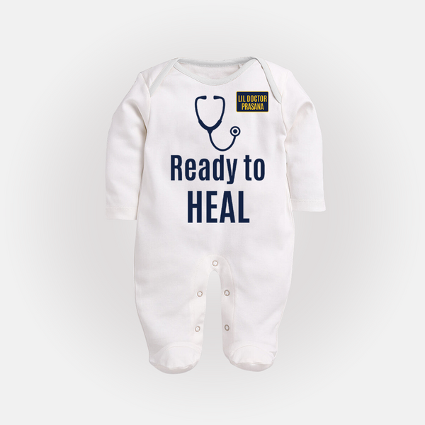 Custom Ready to Heal Sleep Suit | Personalized Sleep Suit for Your Little Doctor - WHITE - New Born (Chest 7.5")