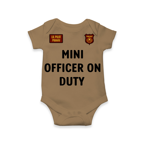 Mini Police Officer Romper | Custom Printed Baby Romper for Young Heroes - KAKI - New Born (Chest 14")