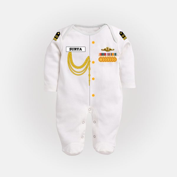 Custom Future Naval Officer Sleep Suit | Personalized Sleep Suit for Your Little Sailor - WHITE - New Born (Chest 7.5")