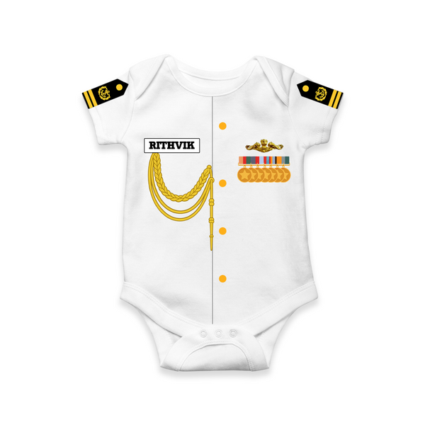 Personalized Navy Officer Baby Romper | Cute Navy Uniform Design with Name, Medals And Shoulder Epaulettes