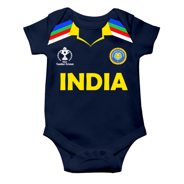 India Inspired Baby Cricket Jersey Romper – Stripe Shoulder Edition