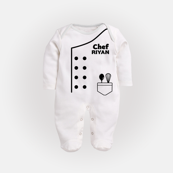 Custom Little Chef Sleep Suit | Personalized Sleep Suit for Your Future Cook - WHITE - New Born (Chest 7.5")