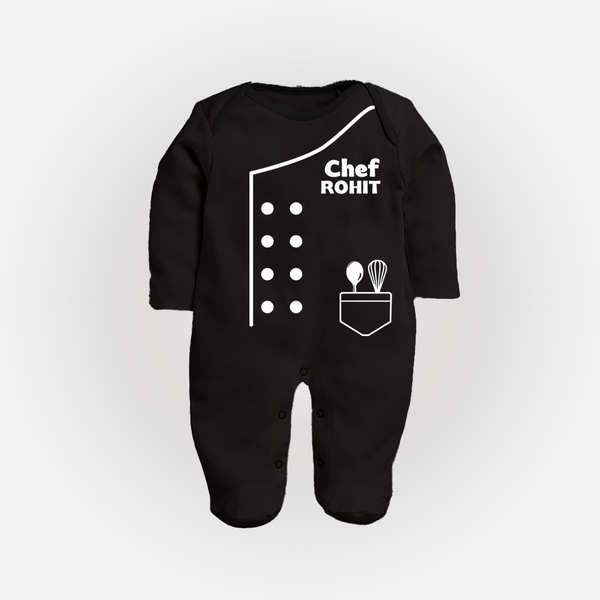 Custom Little Chef Sleep Suit | Personalized Sleep Suit for Your Future Cook - BLACK - New Born (Chest 7.5")