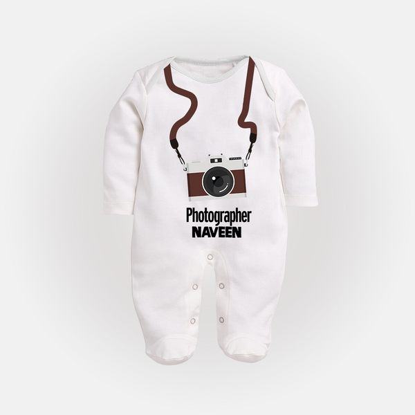 Mini Photographer Sleep Suit | Custom Sleep Suit for Your Future Artist - WHITE - New Born (Chest 7.5")