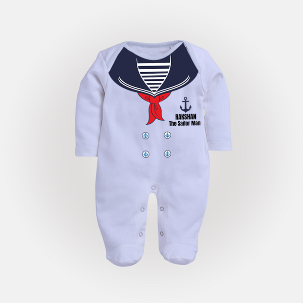 Little Sailor Sleep Suit | Custom Sleep Suit for Your Future Adventurer - BABY BLUE - New Born (Chest 7.5")