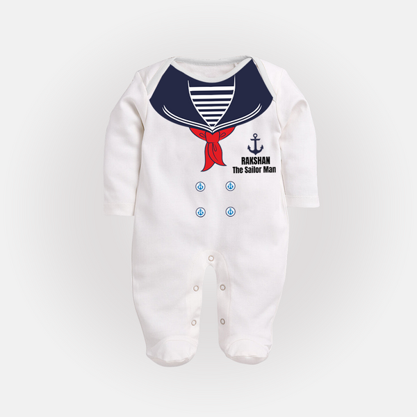 Little Sailor Sleep Suit | Custom Sleep Suit for Your Future Adventurer - WHITE - New Born (Chest 7.5")