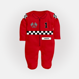 Personalized Little Racer Sleep Suit | Custom Sleep Suit for Your Future Driver - RED - New Born (Chest 7.5")