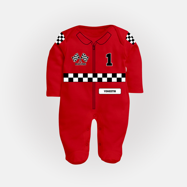 Personalized Little Racer Sleep Suit | Custom Sleep Suit for Your Future Driver - RED - New Born (Chest 7.5")