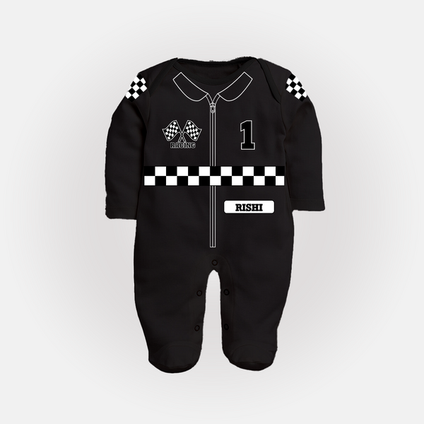 Personalized Little Racer Sleep Suit | Custom Sleep Suit for Your Future Driver - BLACK - New Born (Chest 7.5")