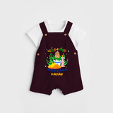 "Step into vibrant hues with our "Puthandu Vibes" Customised Kids Dungaree - MAROON - 0 - 3 Months Old (Chest 17")