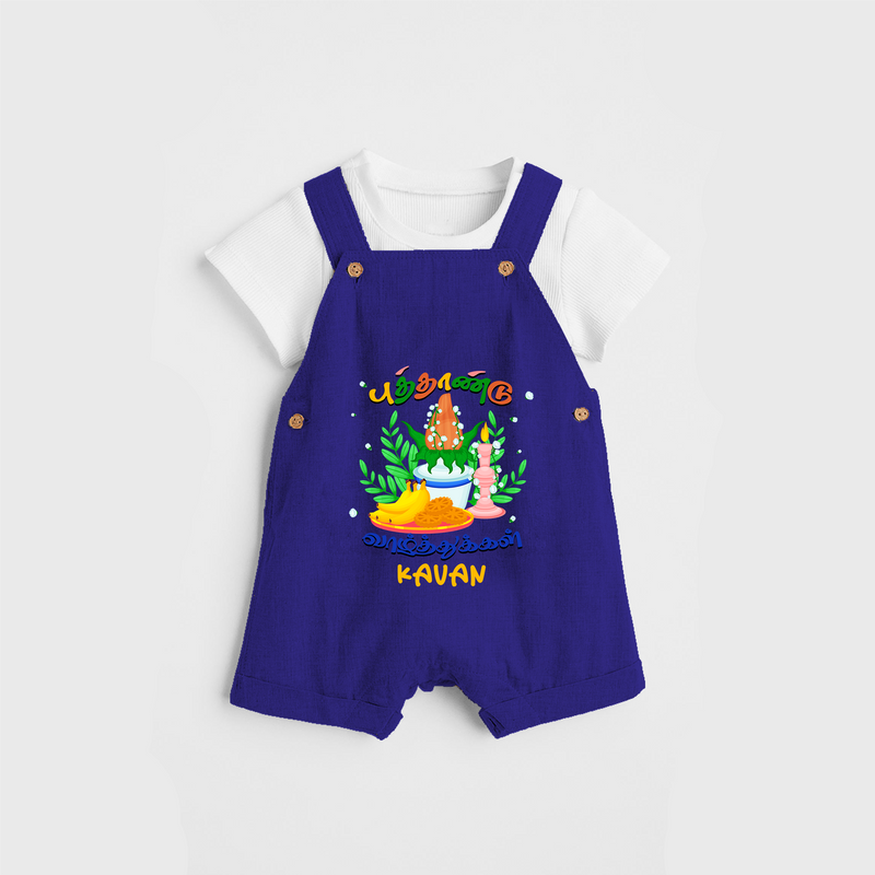 "Step into vibrant hues with our "Puthandu Vibes" Customised Kids Dungaree - ROYAL BLUE - 0 - 3 Months Old (Chest 17")