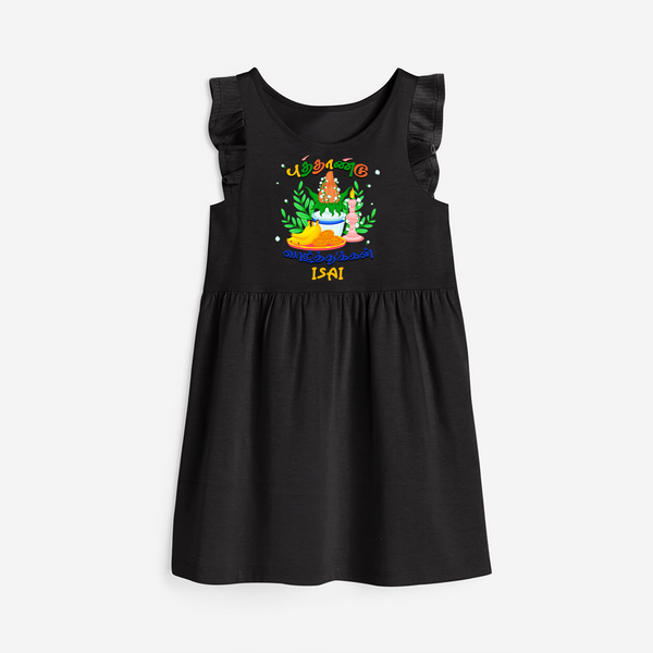 "Step into vibrant hues with our "Puthandu Vibes" Customised Frock For Girls - BLACK - 0 - 6 Months Old (Chest 18")