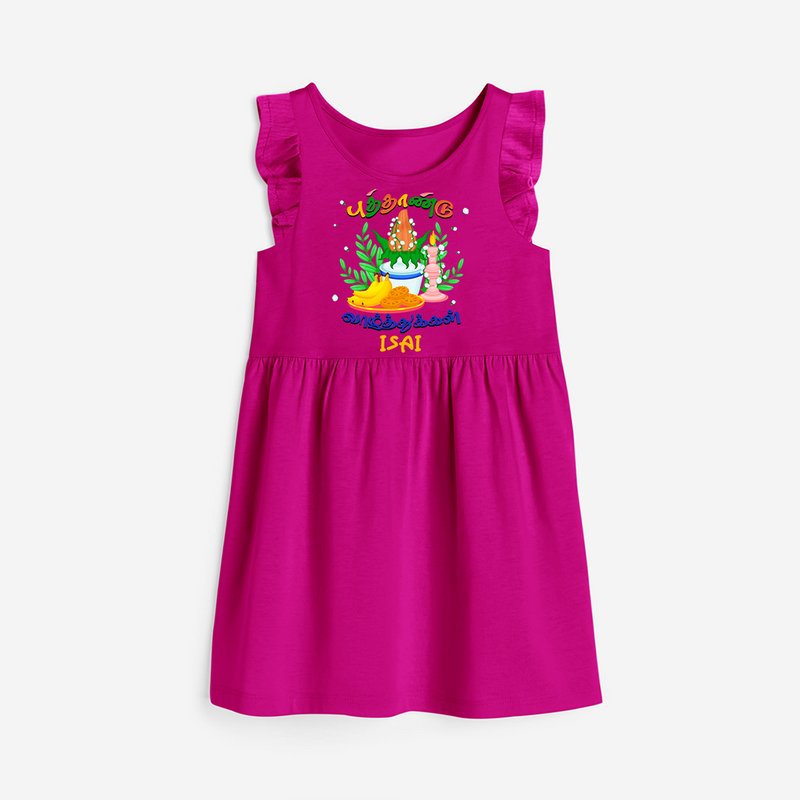 "Step into vibrant hues with our "Puthandu Vibes" Customised Frock For Girls - HOT PINK - 0 - 6 Months Old (Chest 18")