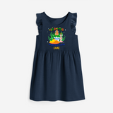 "Step into vibrant hues with our "Puthandu Vibes" Customised Frock For Girls - NAVY BLUE - 0 - 6 Months Old (Chest 18")