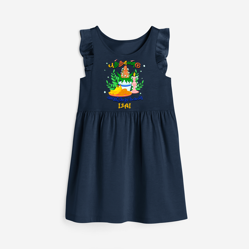 "Step into vibrant hues with our "Puthandu Vibes" Customised Frock For Girls - NAVY BLUE - 0 - 6 Months Old (Chest 18")