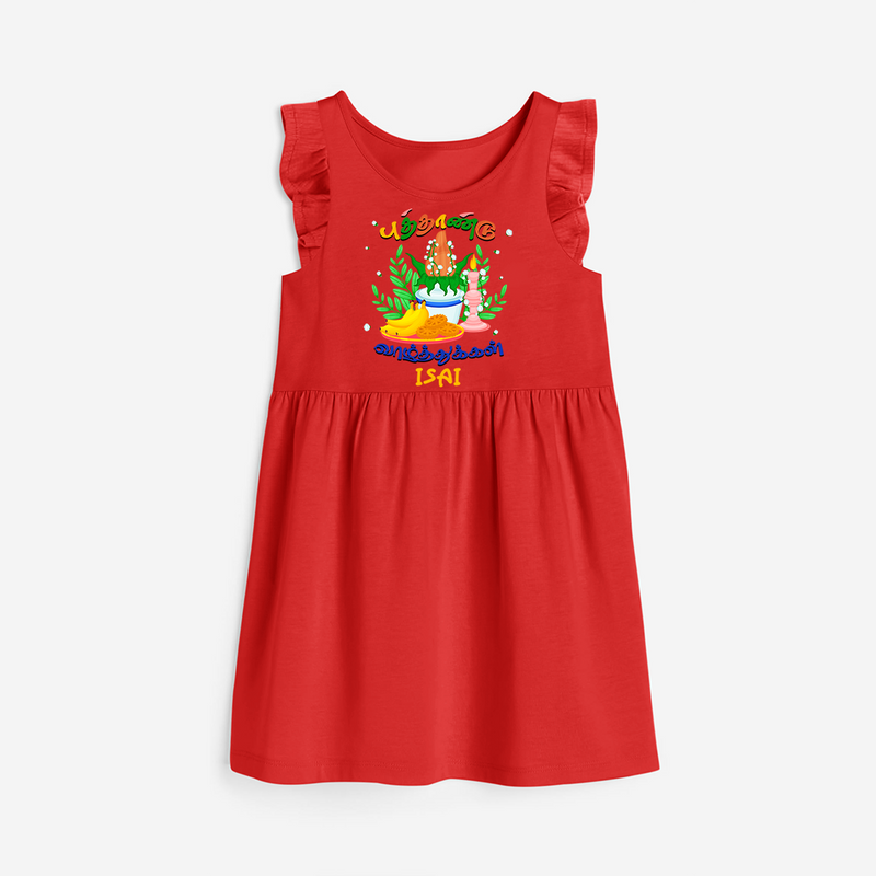 "Step into vibrant hues with our "Puthandu Vibes" Customised Frock For Girls - RED - 0 - 6 Months Old (Chest 18")